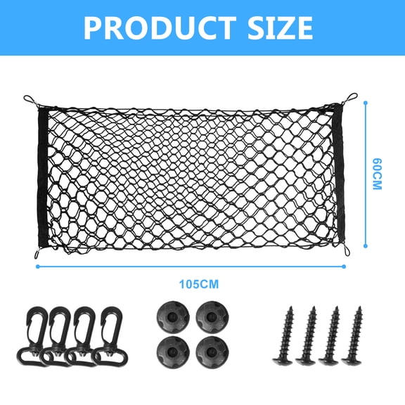IVBDQV Elastic Car Cargo Net, 105cm x 60cm, Nylon, Black, Automotive Cargo Net