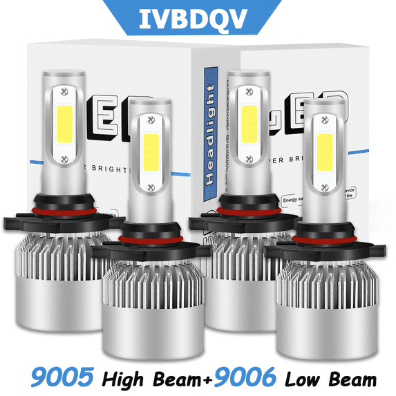 IVBDQV For 2003-2006 GMC Sierra 1500 2500HD Super Bright White LED Headlight Hi/Lo Beam Bulbs 9005+9006 4PC