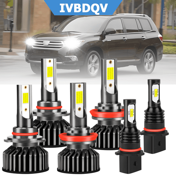 IVBDQV For 2011-2013 Toyota Highlander LED Headlight High Low Beam Fog Light Bulbs 6000K White 6pcs