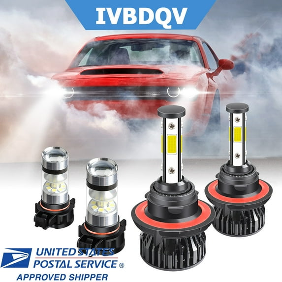 IVBDQV For Dodge Caliber 2010-2012 LED Headlight High/Low + Fog Light Bulbs 6000K 4pcs