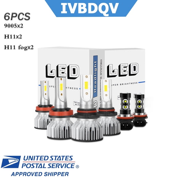 IVBDQV For Ford Escape 2017-2019 with projector -6*LED Headlight Hi/Lo Fog Beam Bulbs Combo Kit US