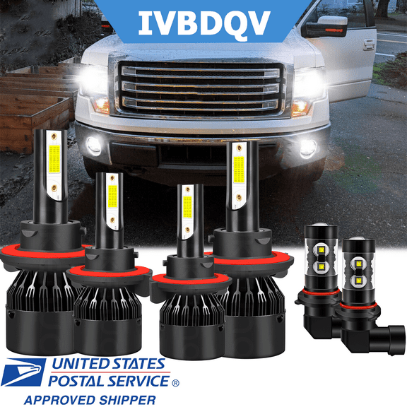 IVBDQV For Ford F150 2004-2014 6000K LED Headlight Bulb Replacements,High & Low Beam + Fog Light White