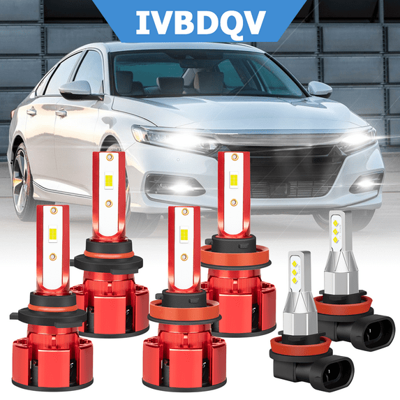 IVBDQV For Honda Accord 2013-2015 6x LED Headlight Bulbs 9005 High+H11 Low Beam+H11 Fog Light Kits