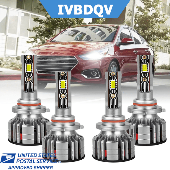 IVBDQV For Hyundai Accent 2014-2020 with projector 4x 9005 LED Headlight High Low Beam Bulbs Kit 6000K White