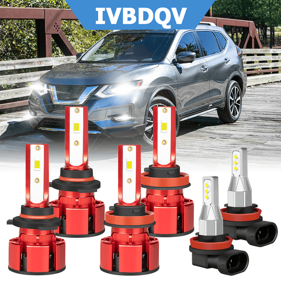 IVBDQV For Nissan Rogue 2008-2013 6x LED Headlight Bulbs 9005 High+H11 Low Beam+H11 Fog Light Kits