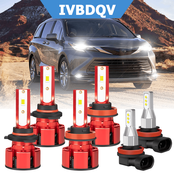 IVBDQV For Toyota Sienna 2011-2020 6x LED Headlight Bulbs 9005 High+H11 Low Beam+H11 Fog Light Kits