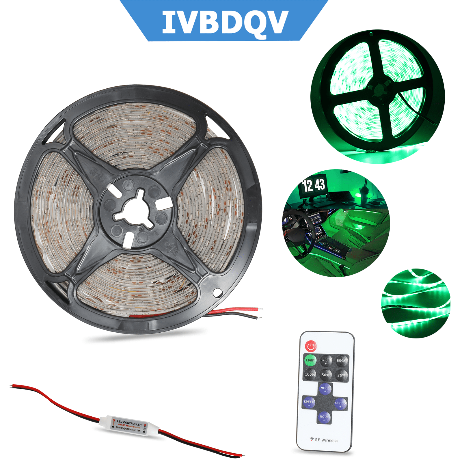 IVBDQV Waterproof LED Strip Light 5M Green 12V For Boat Truck Car Suv ...
