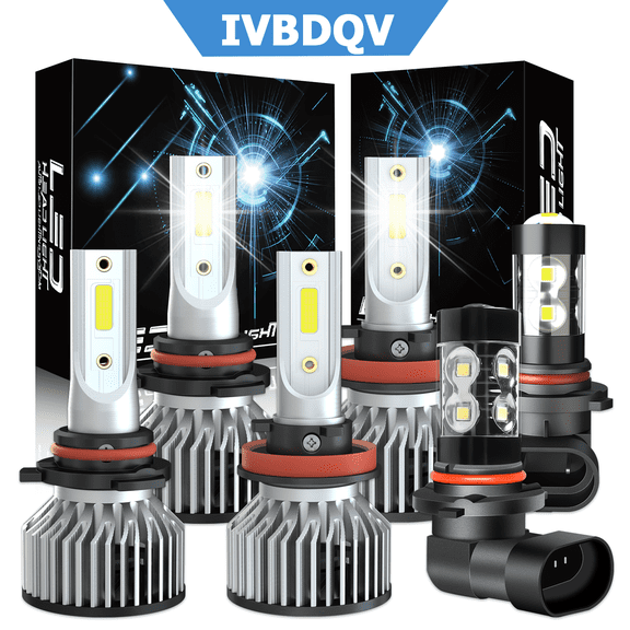 IVBDQV for 2009-2012 Dodge RAM 1500 2500 3500 Front LED Headlights High Low Beam+Foglight Bulbs