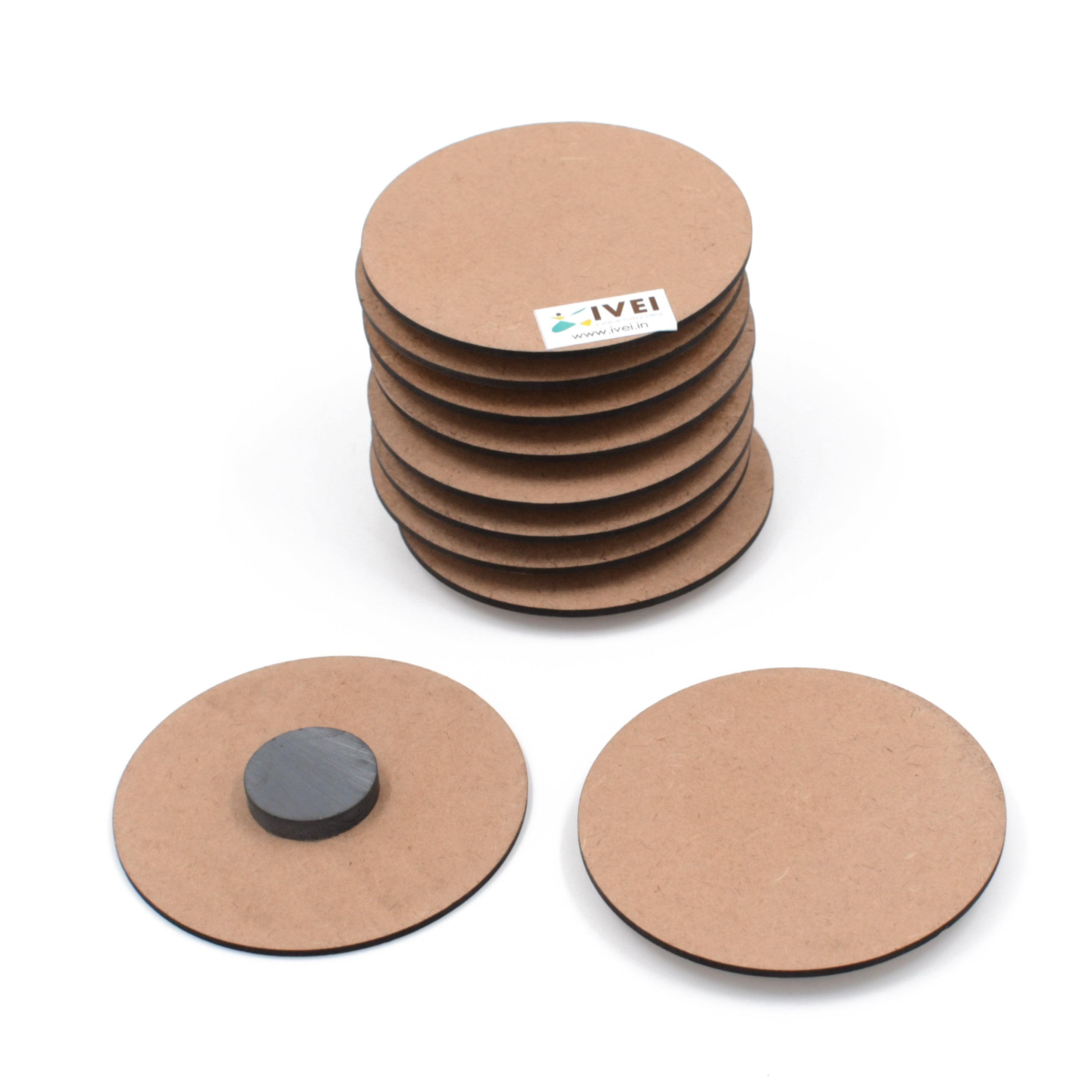 IVEI DIY MDF Wood Sheet Round Craft Magnet - Plain MDF Fridge Magnet Blanks  Cutouts - Set of 10 with 3mm - 3in diameter for Painting Wooden Sheet  Craft, Decoupage, Resin Art