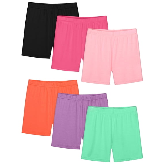 IVEYRTF 6 Piece Kids Bike Shorts Cotton Stretchy Solid Color for Yoga Dance Wear and Running Shorts Kids Summer Casual Comfort Bottom Set for Active Play(Green,5 Years)