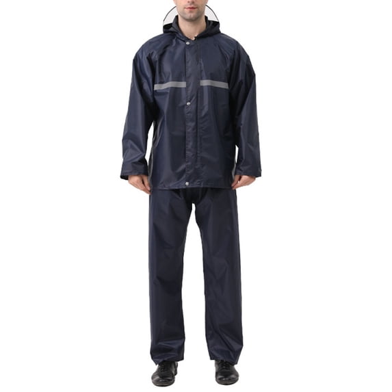 IVEYRTF Adults Reflective Waterproof Rain Jacket and Pants Set for Outdoor Rainy Weather Full Comfort Fit Breathable Rainwear(Navy,2XL)