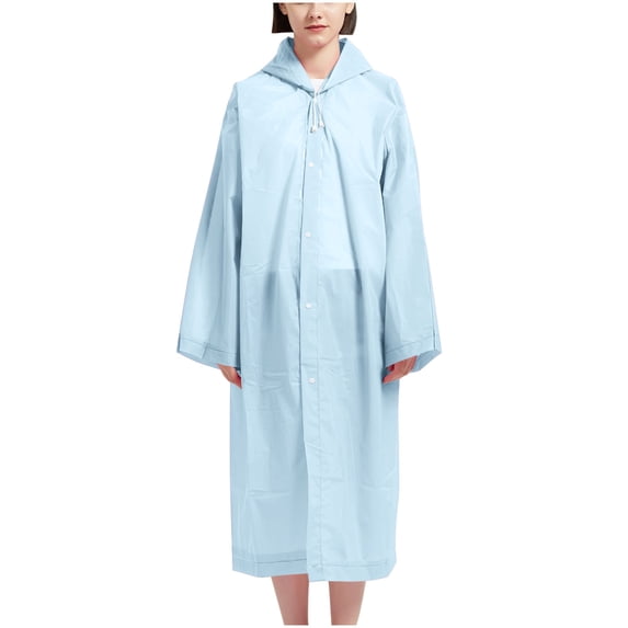 IVEYRTF Adults Sun Protection Waterproof Rainwear Jacket with Snap for Rainy Weather Wear Breathable Long Sleeve Hooded Rain Jacket(Light Blue,Free Size)