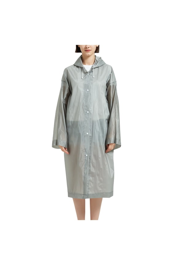 Adults Sun Protection Waterproof Rainwear Jacket with Snap for Rainy Weather Wear Breathable Long Sleeve Hooded Rain Jacket(Gray,Free Size)