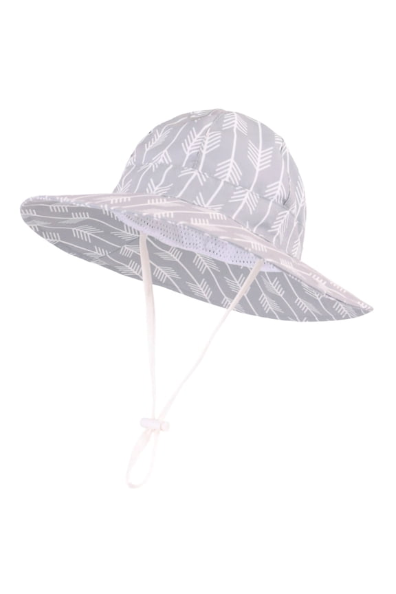 Baby Bucket Hat Beige Arrow Print Wide Brim Adjustable Chin Strap UV Protection Breathable Mesh for Infants 1-4 Years Sun Hat