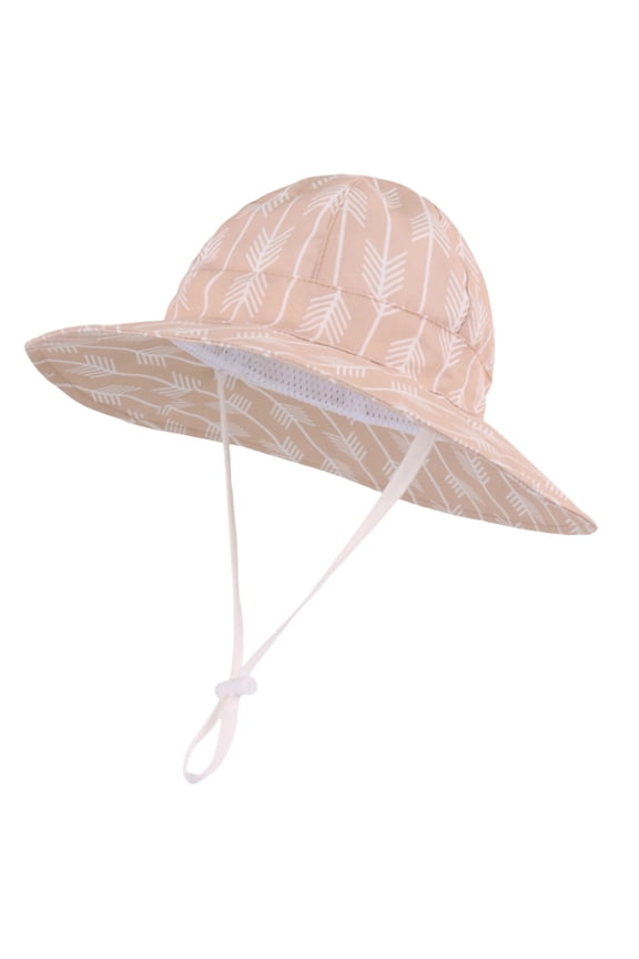 Baby Bucket Hat Beige Arrow Print Wide Brim Adjustable Chin Strap UV Protection Breathable Mesh for Infants 1-4 Years Sun Hat