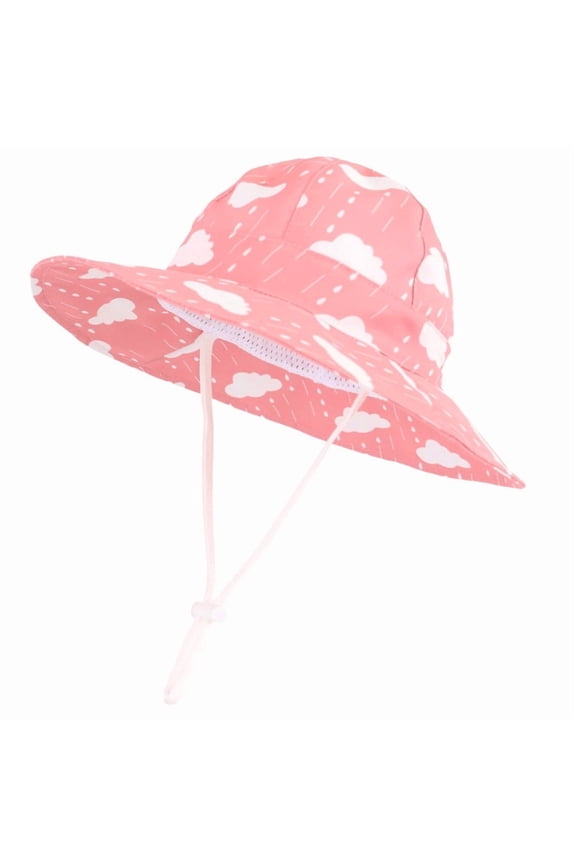 Baby Bucket Hat Cloud Print Wide Brim Adjustable Chin Strap UV Protection Breathable Mesh for Infants 1-4 Years Sun Hat