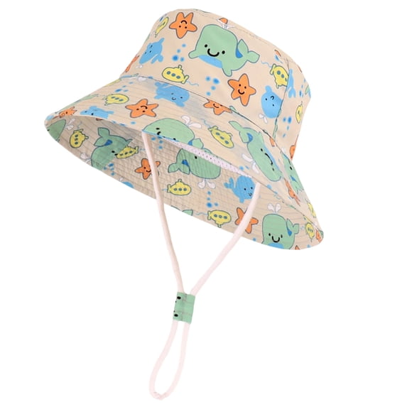 IVEYRTF Baby Bucket Hat Cute Whale & Starfish Print Wide Brim Adjustable Chin Strap UV Protection Breathable Mesh for Infants 1-4 Years Sun Hat