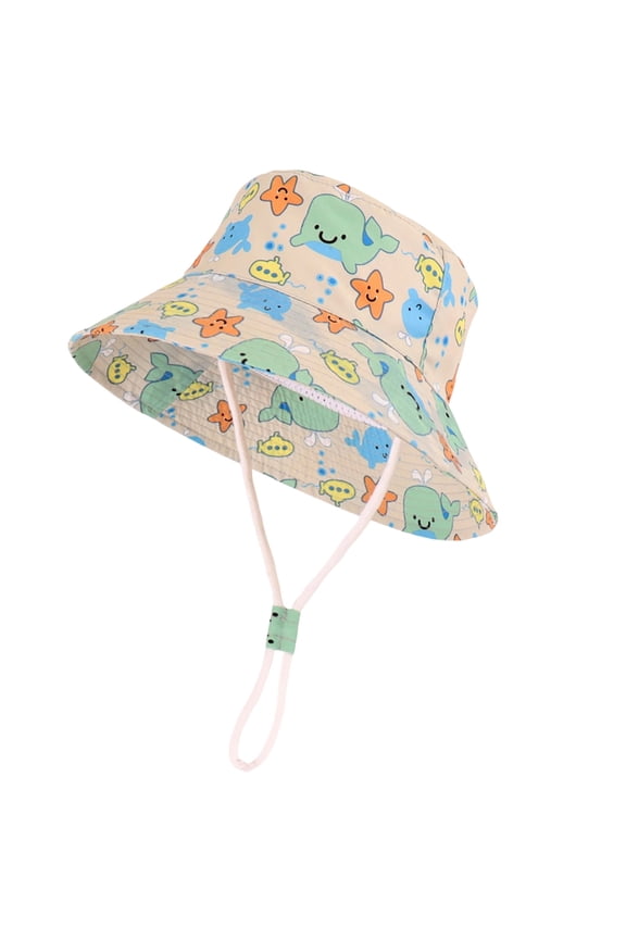 Baby Bucket Hat Cute Whale & Starfish Print Wide Brim Adjustable Chin Strap UV Protection Breathable Mesh for Infants 1-4 Years Sun Hat