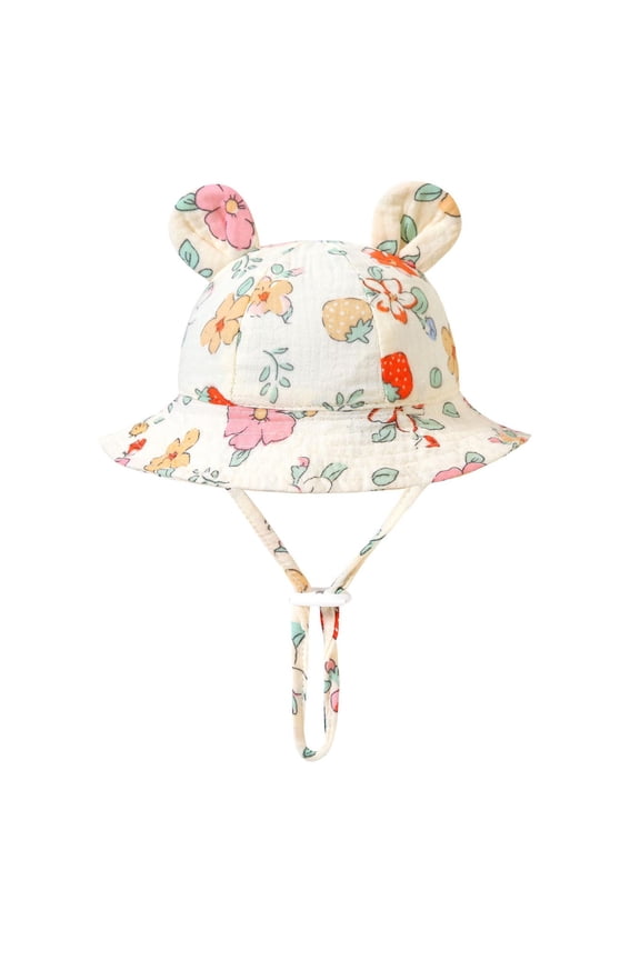 Baby Girls Print Cute Bear Ear Sun Hat Soft Cotton Adjustable Beach Hat for Spring Summer Outdoor Hat