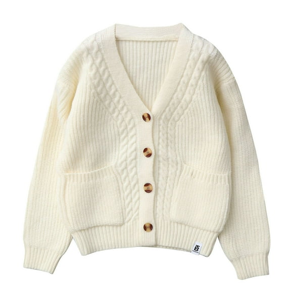 IVEYRTF Big Boys Girls Knit Cardigan Button Solid Color Cozy Fall Winter Casual Warmth Outerwear Sweater Tops with Pockets for Kids 5-14 Years(White#2,13 Years)