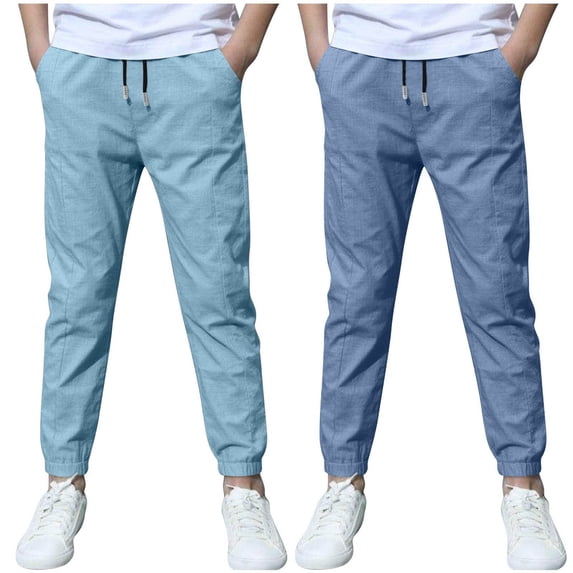 IVEYRTF Boys Cotton Linen 2 PC Set Children Fashion Solid Color Casual Pants Outfit Breathable Spring Summer Soft Everyday Trousers for Kids(Dark Gray,9 Years)