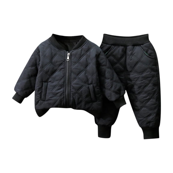 IVEYRTF Boys Girls Button Jacket Tops and Pants Two-Piece Set Front Windproof Cozy Fleece Lined Fall Winter Casual Thermal Top and Pants for Kids(Black,1 Years)