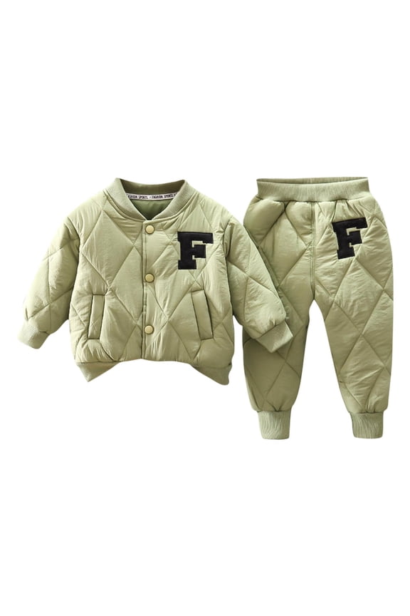 Boys Girls Button Jacket Tops and Pants Two-Piece Set Front Windproof Cozy Fleece Lined Fall Winter Casual Thermal Top and Pants for Kids(Green,2 Years)