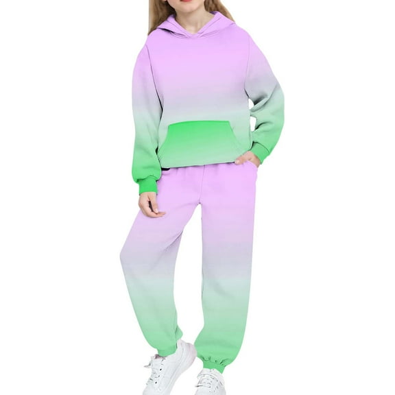 IVEYRTF Boys Girls Fleece Lined Hooded Sweatshirt and Pants Set Casual Comfortable Fall Winter 2-Piece Outfit Everyday Wear Kids Jogger Set(Purple,4-5 Years)