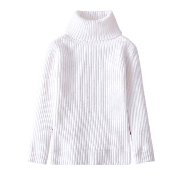 IVEYRTF Boys Girls High Neck Knit Sweater Solid Color Warm Cozy Fall Winter Fashion Thermal Top Everyday Wear for Kids 1-13 Years(White,8-9 Years)