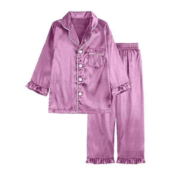 IVEYRTF Boys Girls Long Sleeve Set Solid Color Soft Comfortable Tops and Pants Kids Loose Casual Fit Two-Piece Outfit(Purple,8 Years)