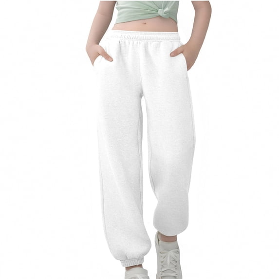 IVEYRTF Boys Girls Solid Color Jogger Pants Elastic Waist Ankles Loose Fit Spring Summer Fall Casual Comfortable Everyday Sports Trousers for Kids(White,3 Years)