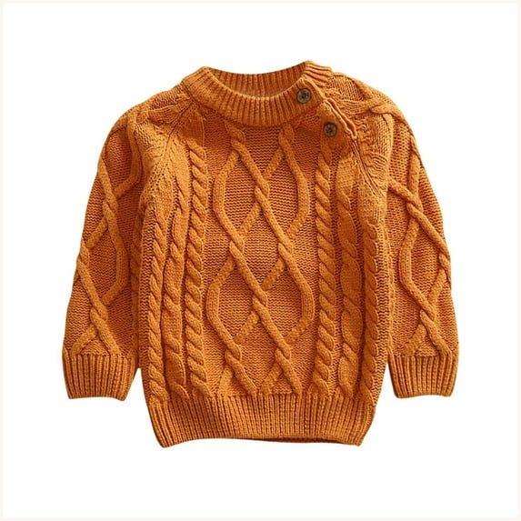 IVEYRTF Boys Girls Solid Color Knitted Sweater Long Sleeve Round Neck Fall Winter Warm Comfortable Everyday Casual Tops for Kids 1-6 Years(Orange,2-3 Years)