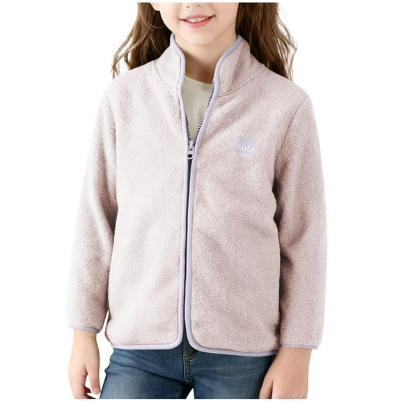 IVEYRTF Boys Girls Stand Collar Fleece Jacket Plush-Lined Lightweight Long Sleeve Fall Winter Comfortable Soft Outerwear Everyday Tops for Kids 3-14 Years(Beige,3 Years)