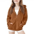 thumbnail image 1 of IVEYRTF Boys Girls Zip Up Hoodie Casual Jacket Long Sleeve Top with Pockets Full Zip Front Closure Kids Sweatshirt for Daily Wear School Travel Cold Weather(Brown,9-10 Years), 1 of 7