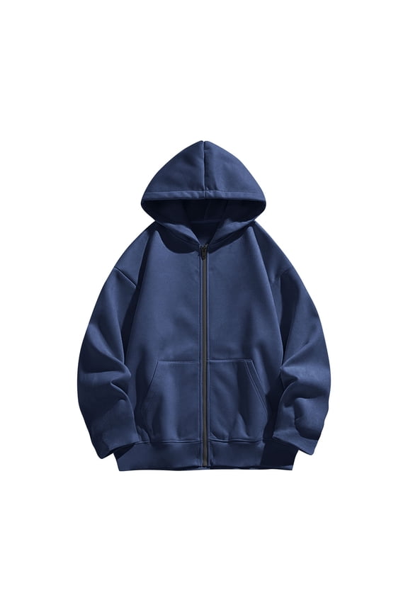 Boys Girls Zip Up Hoodie Casual Jacket Long Sleeve Top with Pockets Full Zip Front Closure Kids Sweatshirt for Daily Wear School Travel Cold Weather(Navy#2,11-12 Years)