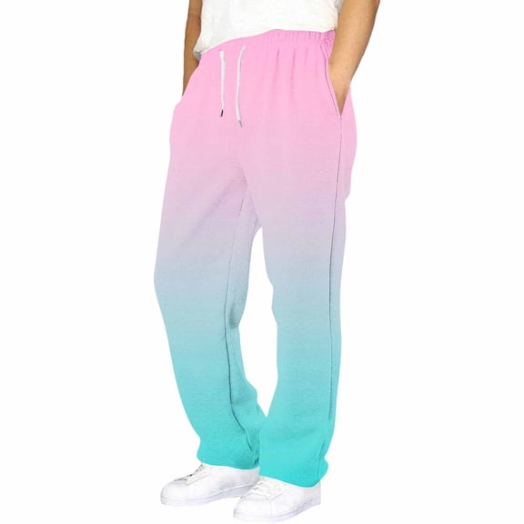 IVEYRTF Boys Gradient Color Fleece-Lined Jogger Pants Elastic Waist Drawstring Side Pocket Kids Fall Winter Casual Loose Trousers(Pink#1,6-7 Years)