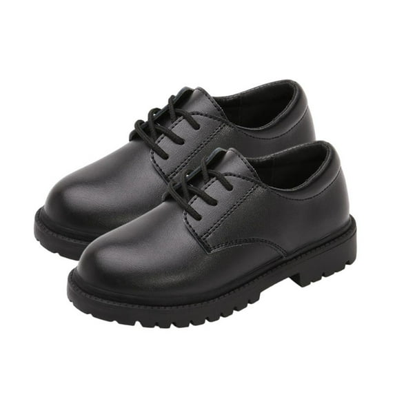 IVEYRTF Boys Leather Dress Shoes British Style with Lace Up Closure Soft Sole Uniform Shoes for School Activities and Daily Wear Comfortable Formal Footwear for Boys(Black,4-4.5 Years)