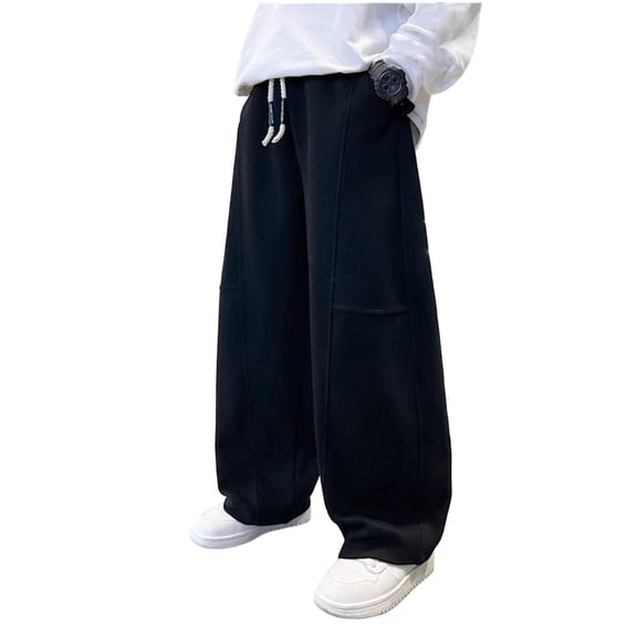 IVEYRTF Boys Loose Solid Color Wide Leg Jogger Pants Casual Athletic Fit Elastic Kids Spring Fall Thickened Warmth Everyday Bottoms(Black#1,5-6 Years)