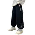 thumbnail image 1 of IVEYRTF Boys Loose Solid Color Wide Leg Jogger Pants Casual Athletic Fit Elastic Kids Spring Fall Thickened Warmth Everyday Bottoms(Black#3,5-6 Years), 1 of 8