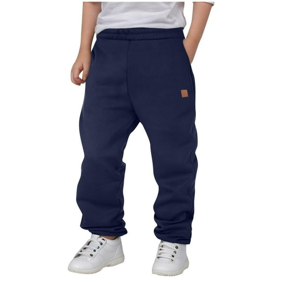 IVEYRTF Boys Solid Color Pants Elastic Waist Loose Fit Straight Leg Casual Streetwear Fall Winter Comfortable Kids Trousers(Dark Blue,3-4 Years)