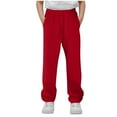 thumbnail image 1 of IVEYRTF Boys Solid Color Straight Leg Sweatpants Elastic Waist with Drawstring Pocket Kids Fall Winter Casual Comfortable Fit Everyday Trousers(Red,11 Years), 1 of 6