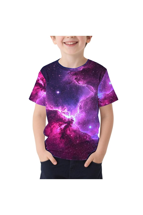 Boys Star Print Short Sleeve T-Shirt Casual Round Neck Top for School Activities Everyday Comfort Sporty Style Shirt(Multicolor#10,10-11 Years)