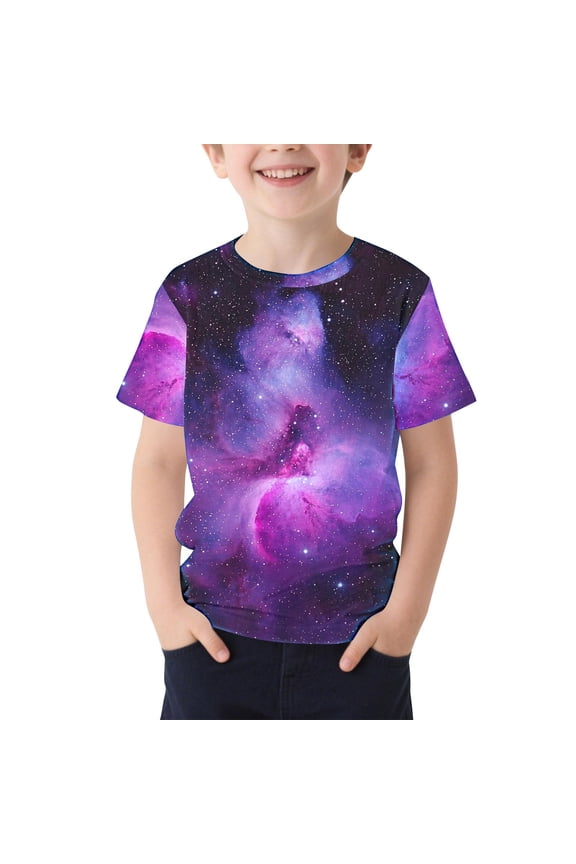 Boys Star Print Short Sleeve T-Shirt Casual Round Neck Top for School Activities Everyday Comfort Sporty Style Shirt(Multicolor#10,5-6 Years)