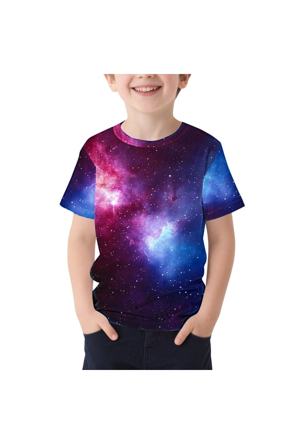 Boys Star Print Short Sleeve T-Shirt Casual Round Neck Top for School Activities Everyday Comfort Sporty Style Shirt(Multicolor#3,3-4 Years)