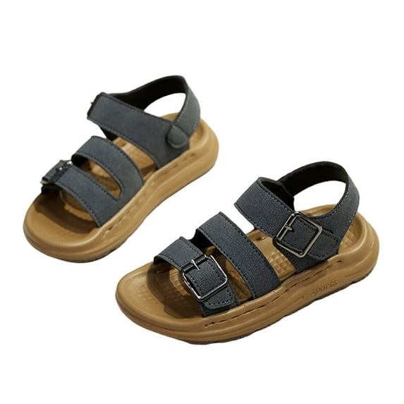IVEYRTF Boys Summer Beach Sandals Vintage Hook and Loop Print Soft Sole Casual Shoes for Outdoor Activities and Comfortable Footwear(Blue,4-4.5 Years)