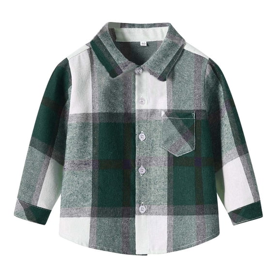 IVEYRTF Children Boys Girls Classic Flannel Button Shirt Jacket Plaid Long Sleeve Lapel Shacket Soft Fall Tops for Kids 1-9 Years(Green,8 Years)