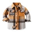 thumbnail image 1 of IVEYRTF Children Boys Girls Classic Flannel Button Shirt Jacket Plaid Long Sleeve Lapel Shacket Soft Fall Tops for Kids 1-9 Years(Yellow,2 Years), 1 of 8