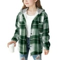 thumbnail image 1 of IVEYRTF Children Boys Girls Plaid Hooded Jacket Button Front Fleece-Lined Fall Winter Casual Warm Coat Style Outerwear for Kids 4-15 Years(Green#1,6-7 Years), 1 of 3