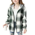 thumbnail image 1 of IVEYRTF Children Boys Girls Plaid Hooded Jacket Button Front Fleece-Lined Fall Winter Casual Warm Coat Style Outerwear for Kids 4-15 Years(Green,12-13 Years), 1 of 4