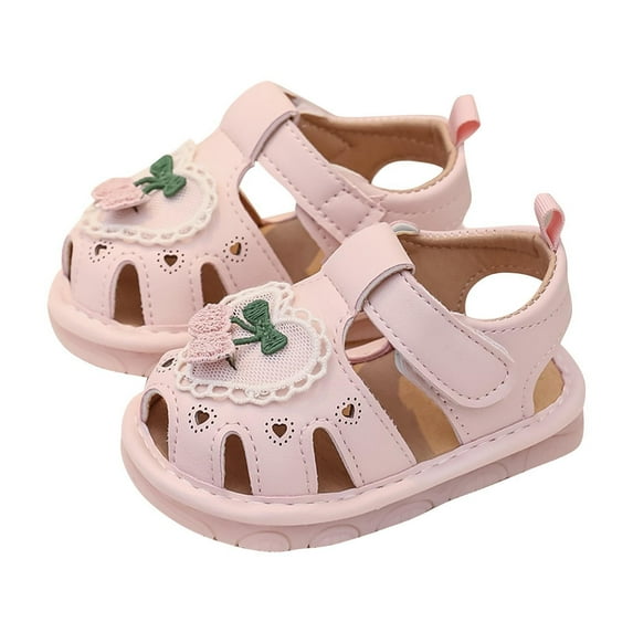 IVEYRTF Children Cherry Pattern Squeaker Sandals Hook and Loop Closure Comfortable Breathable Soft Sole Non Slip Outdoor Shoes for Kids Activities(Pink,9-12 Months)
